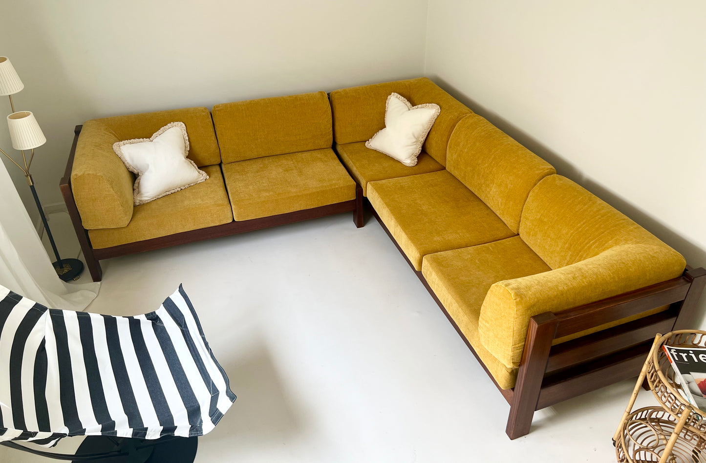 Mustard Velvet Modular Sofa & Ottoman Set