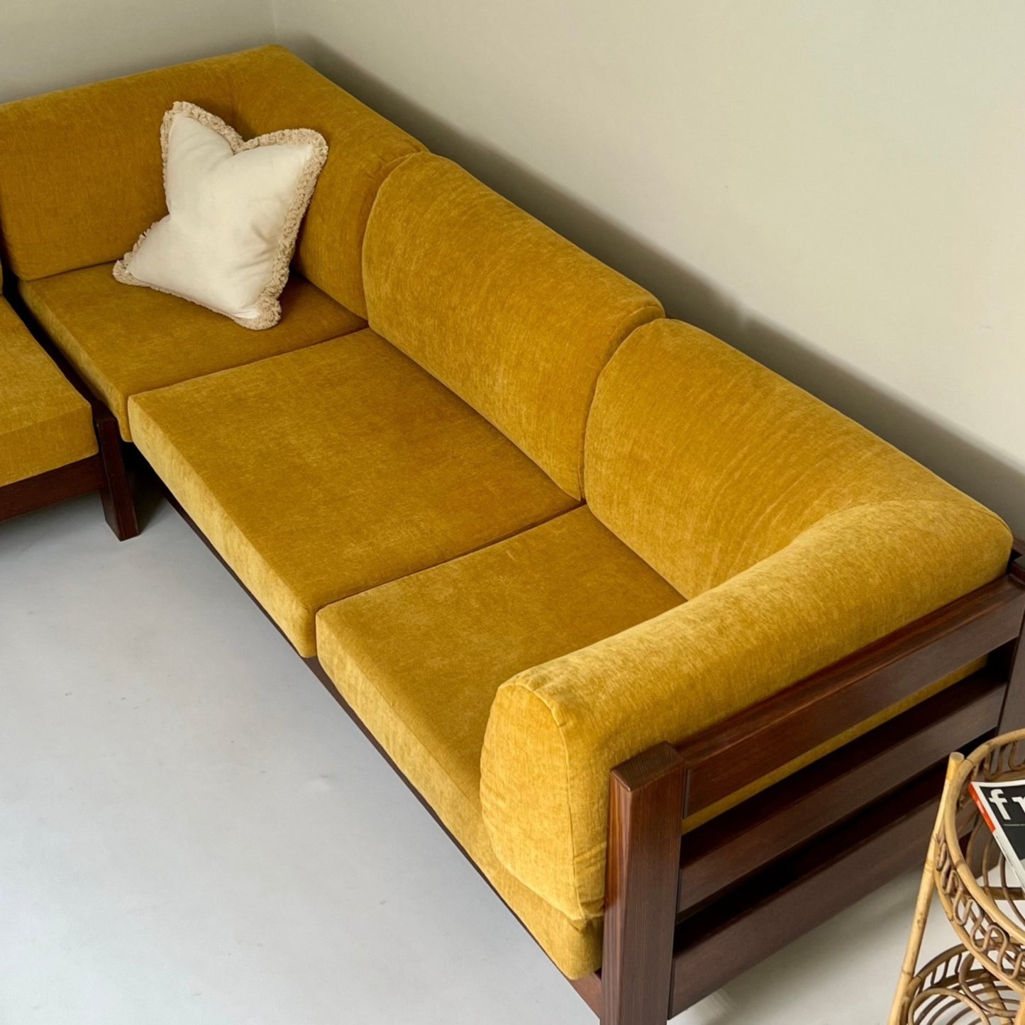Mustard Velvet Modular Sofa & Ottoman Set