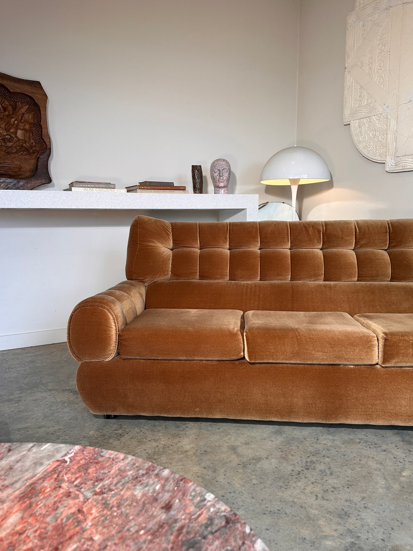 Vintage Tufted Caramel Velvet Sofa