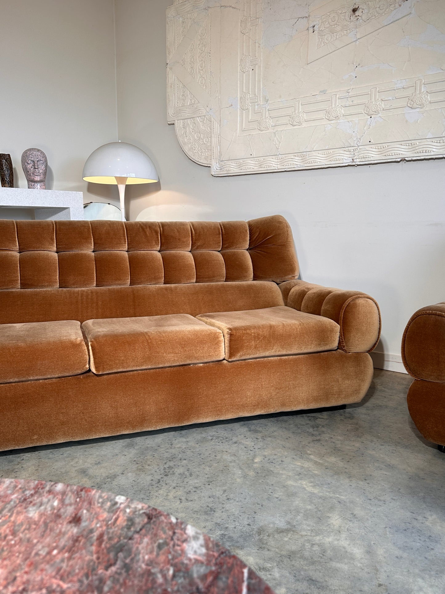 Vintage Tufted Caramel Velvet Sofa