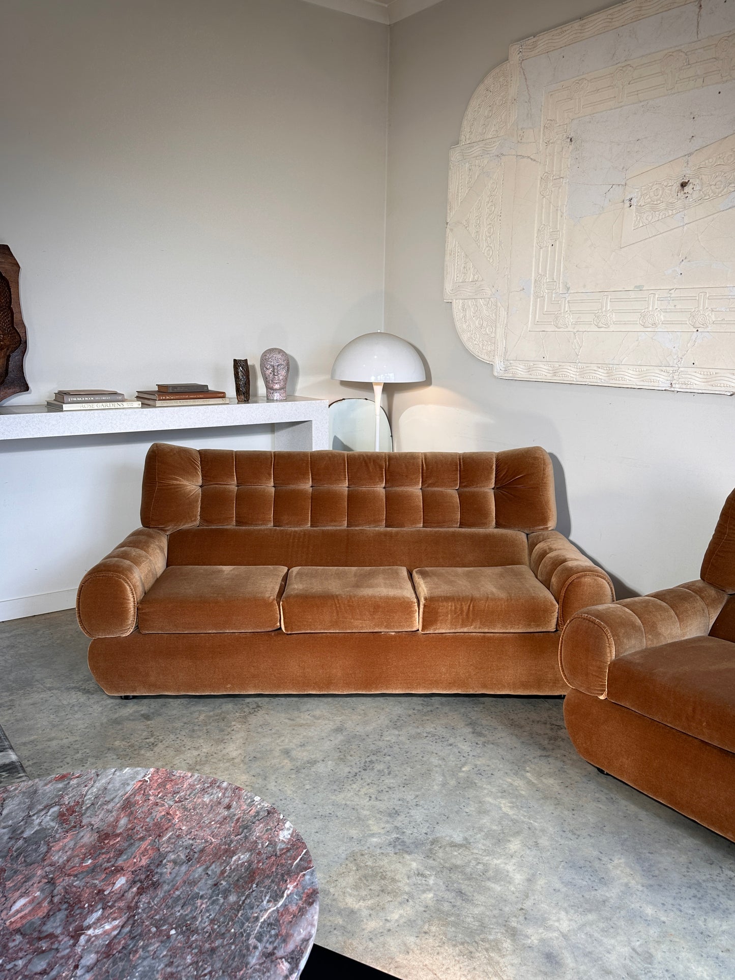 Vintage Tufted Caramel Velvet Sofa