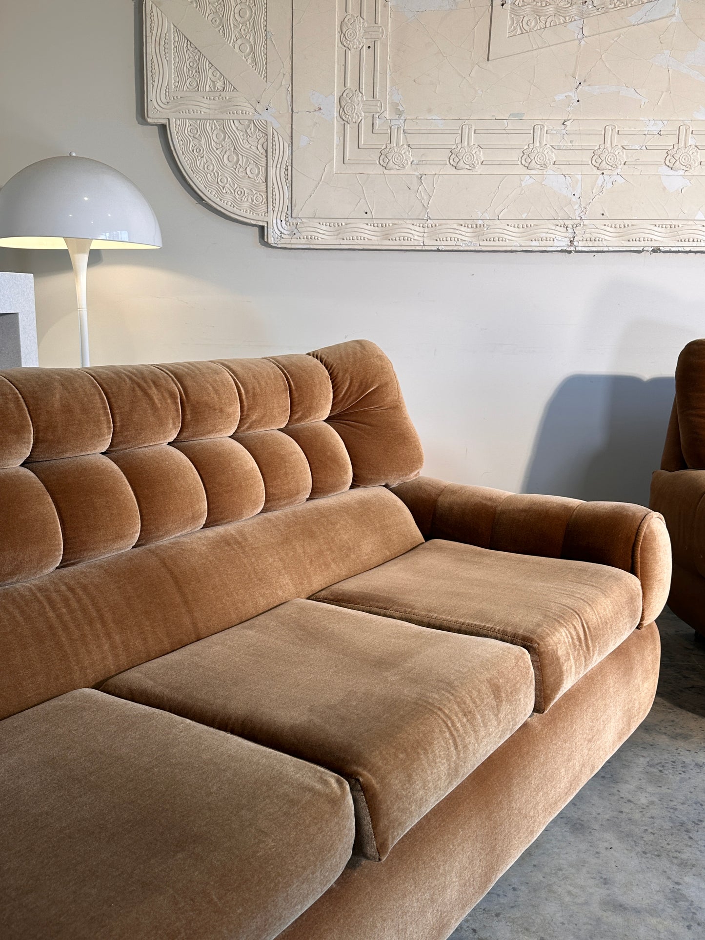 Vintage Tufted Caramel Velvet Sofa