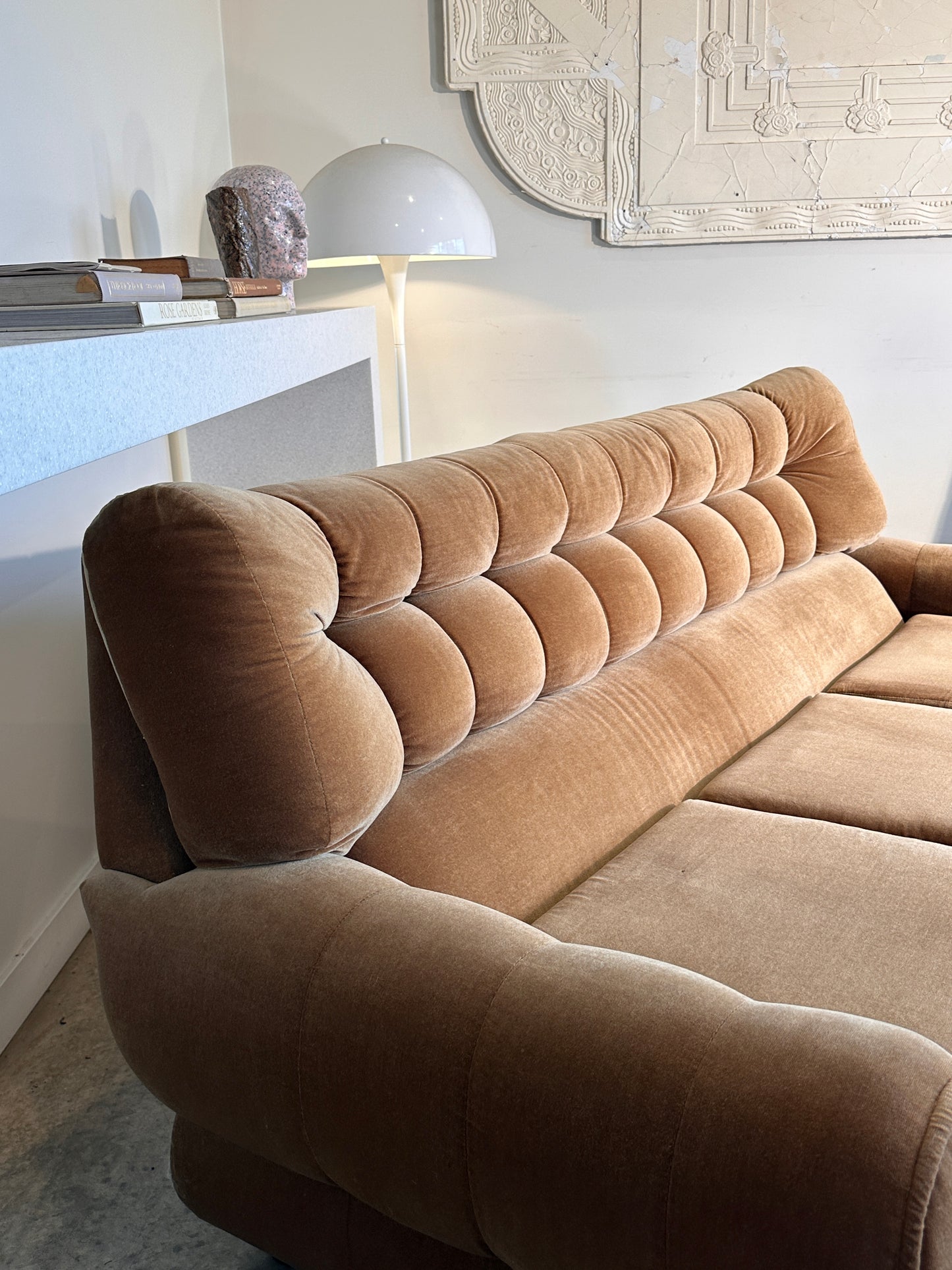 Vintage Tufted Caramel Velvet Sofa
