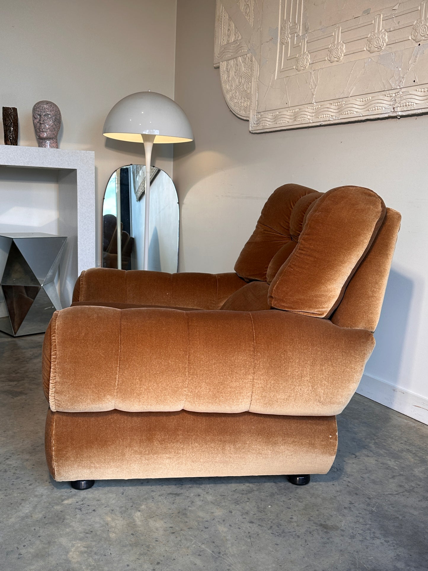 Vintage Tufted Caramel Velvet Armchair