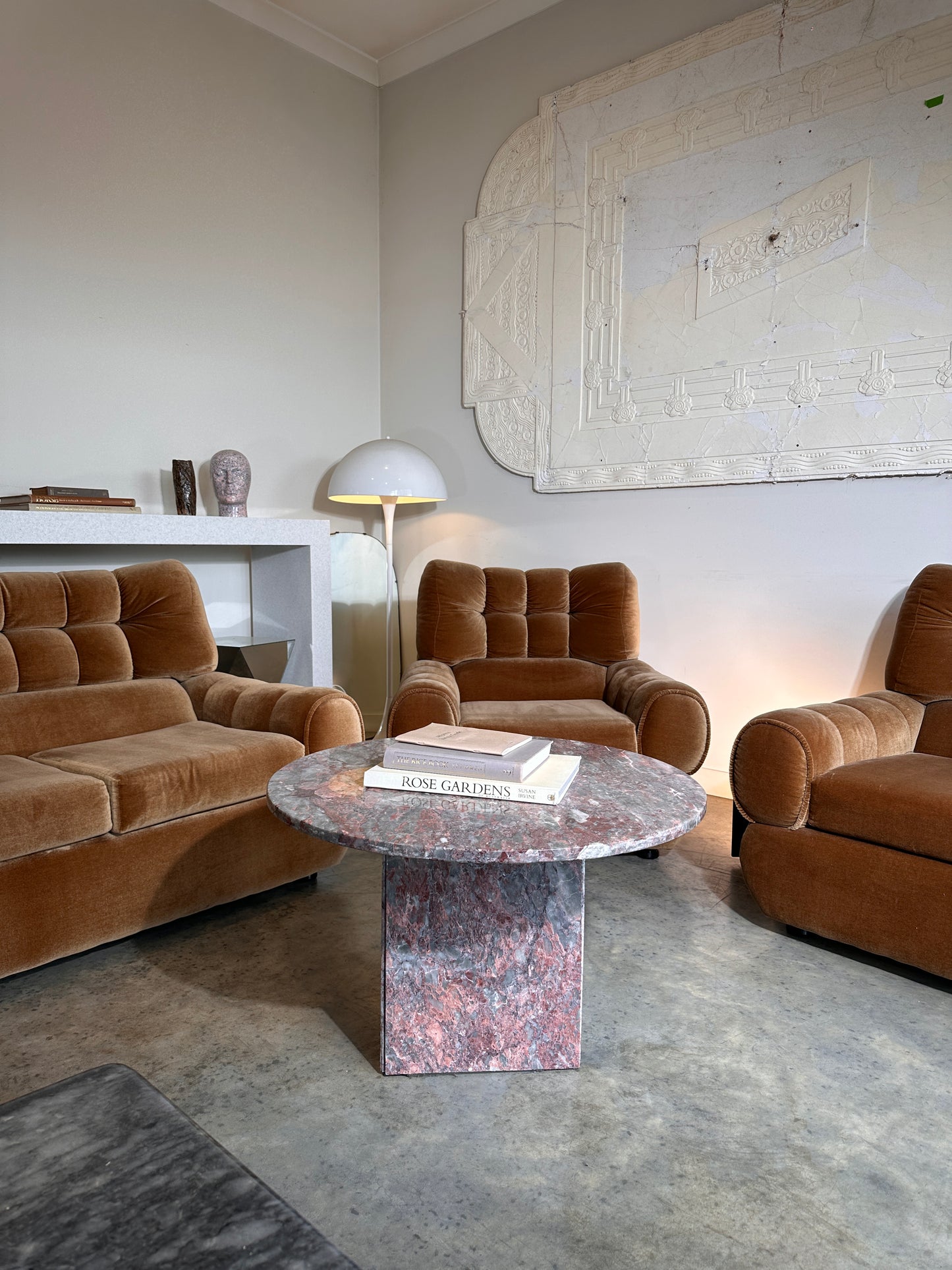 Vintage Tufted Caramel Velvet Sofa