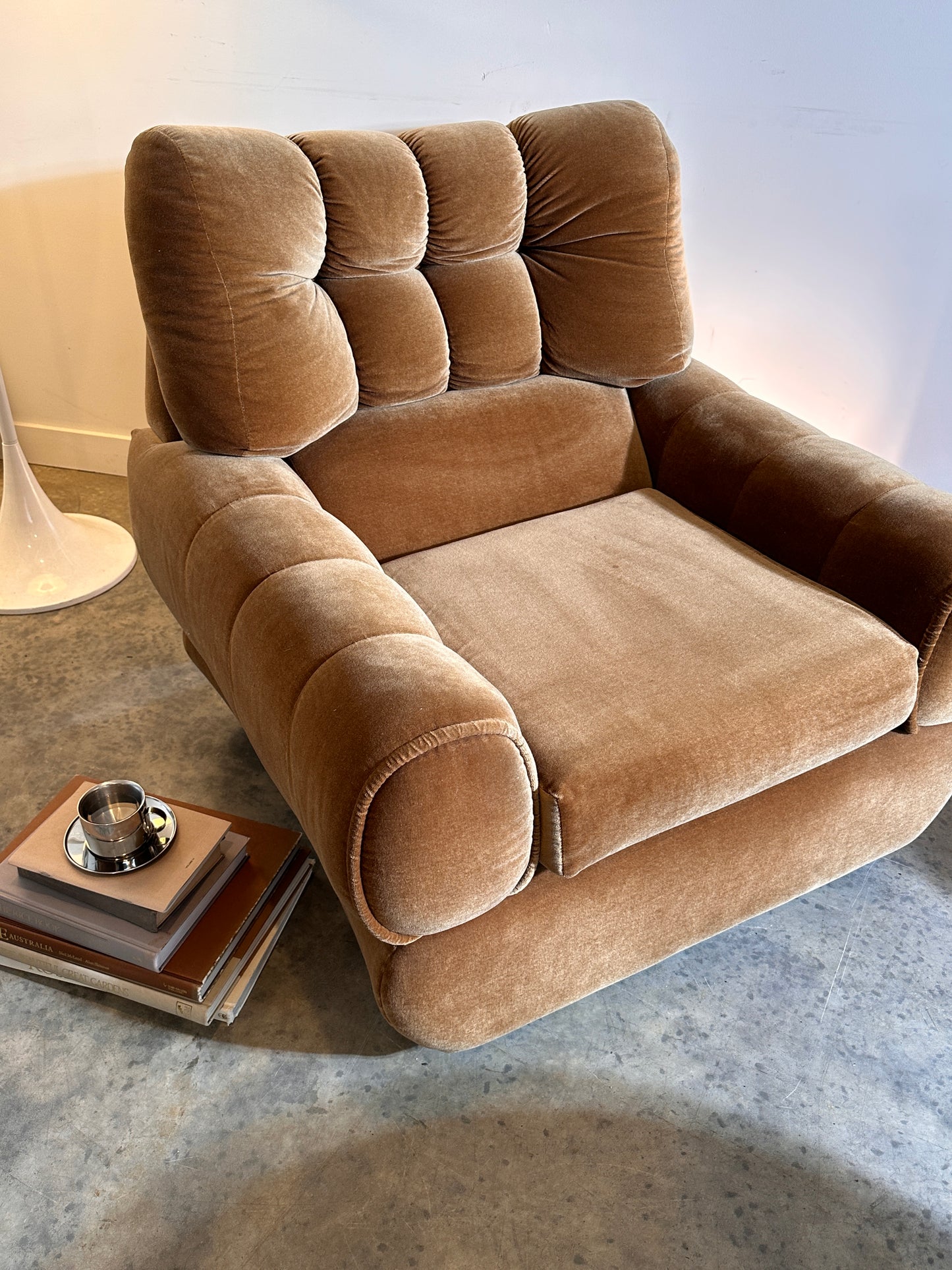 Vintage Tufted Caramel Velvet Armchair