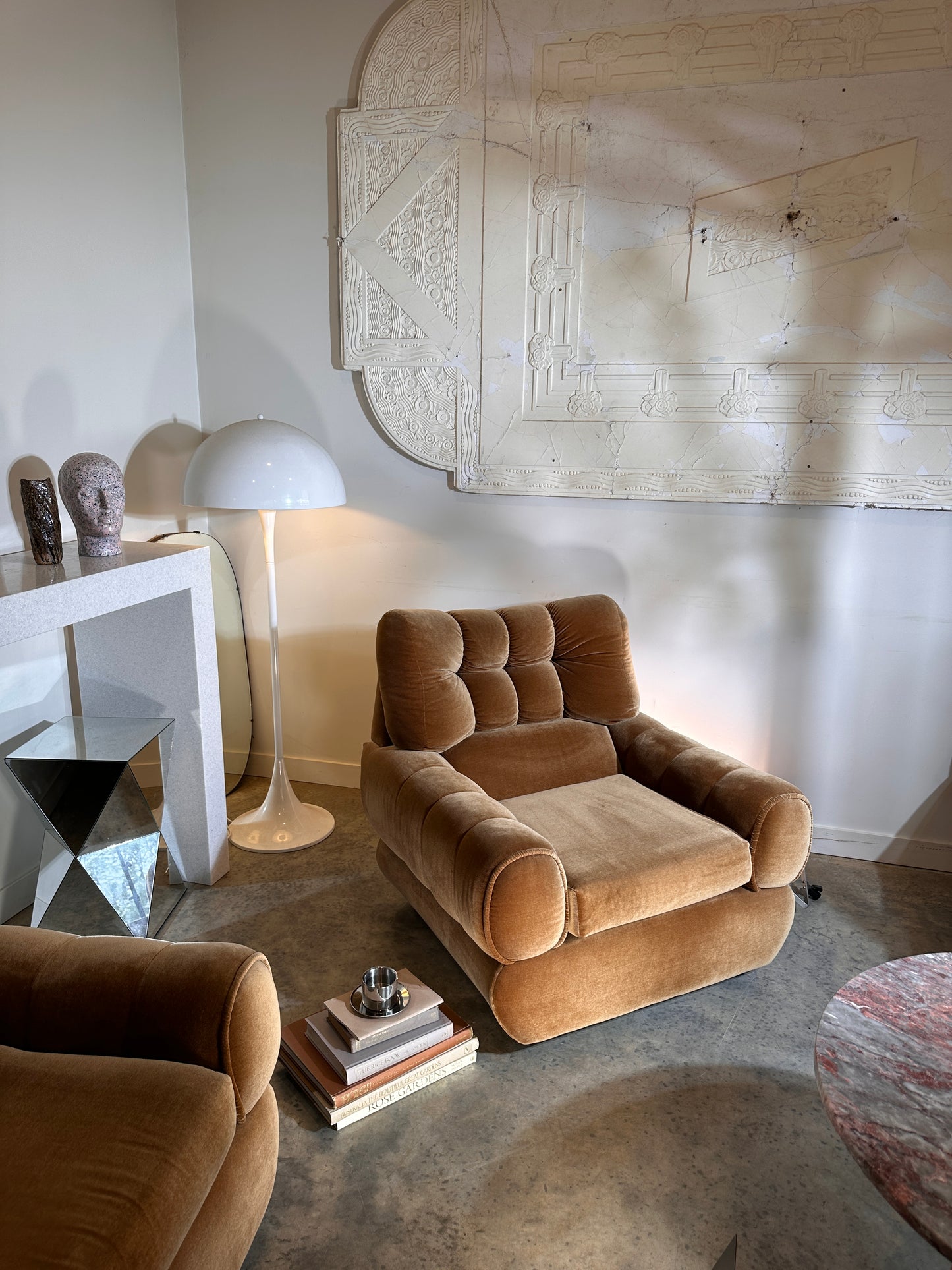 Vintage Tufted Caramel Velvet Armchair