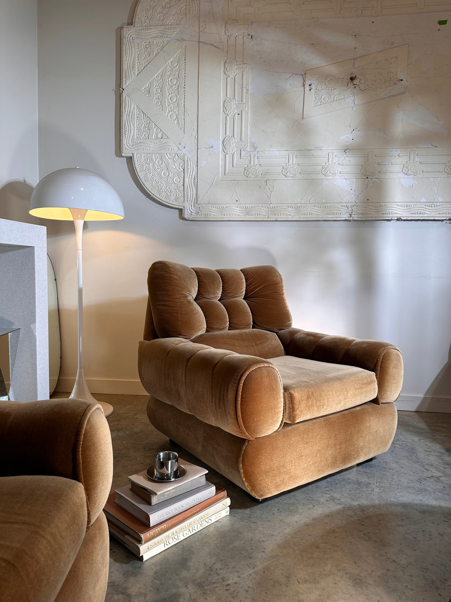 Vintage Tufted Caramel Velvet Armchair