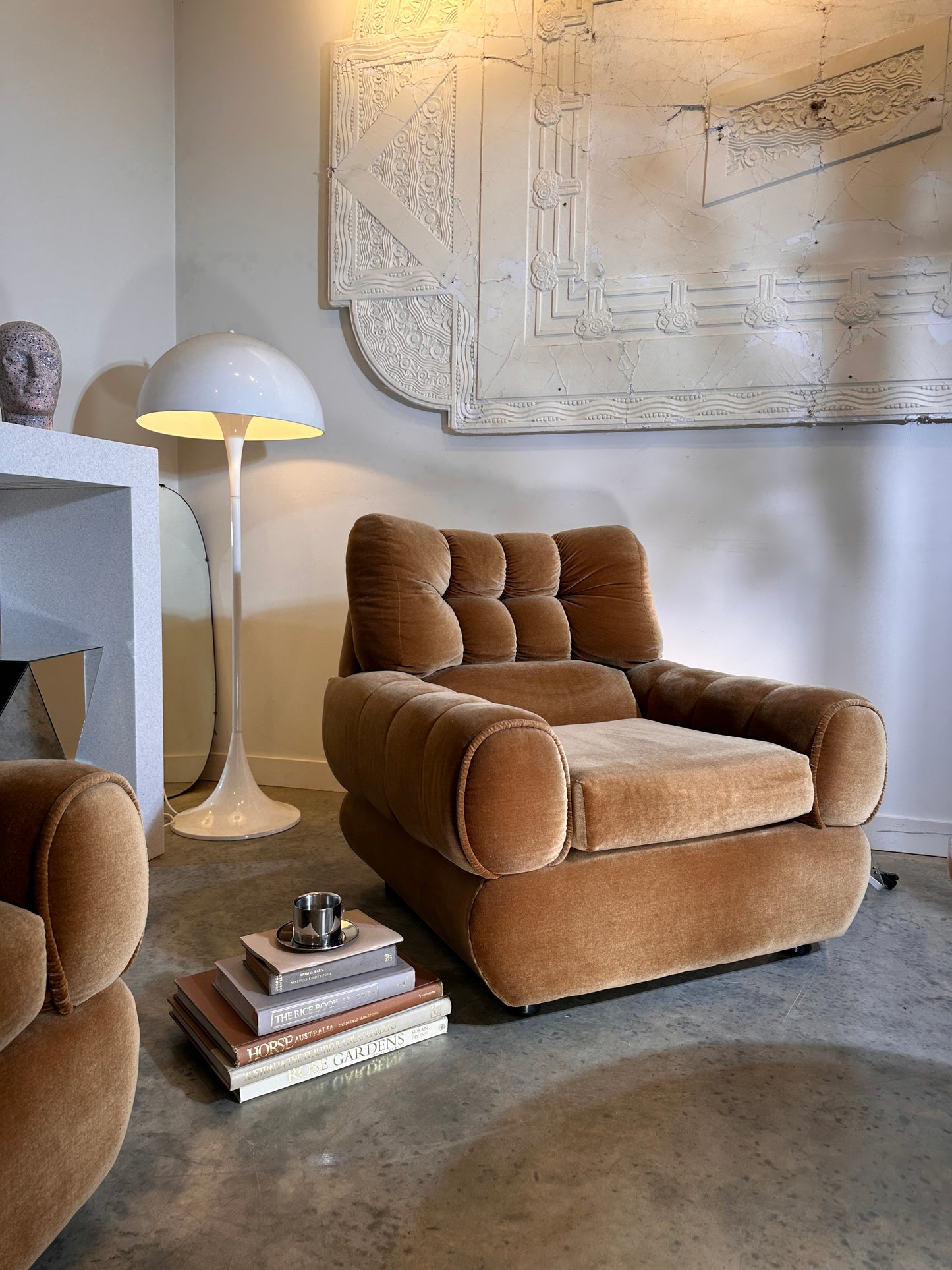 Vintage Tufted Caramel Velvet Armchair