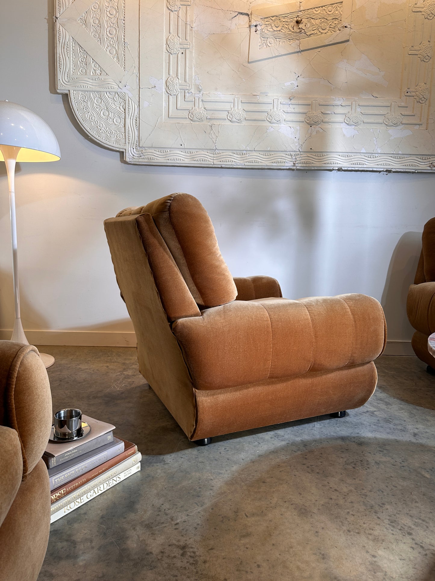 Vintage Tufted Caramel Velvet Armchair