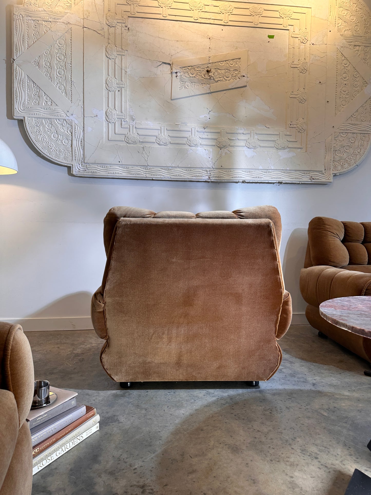 Vintage Tufted Caramel Velvet Armchair