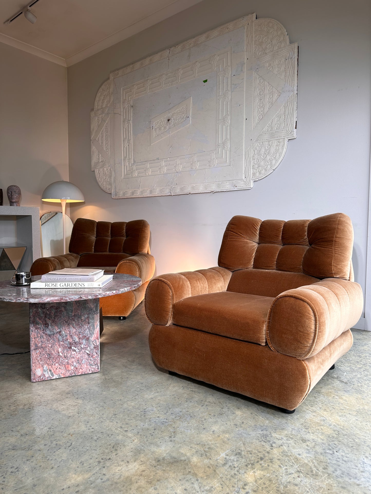 Vintage Tufted Caramel Velvet Armchair