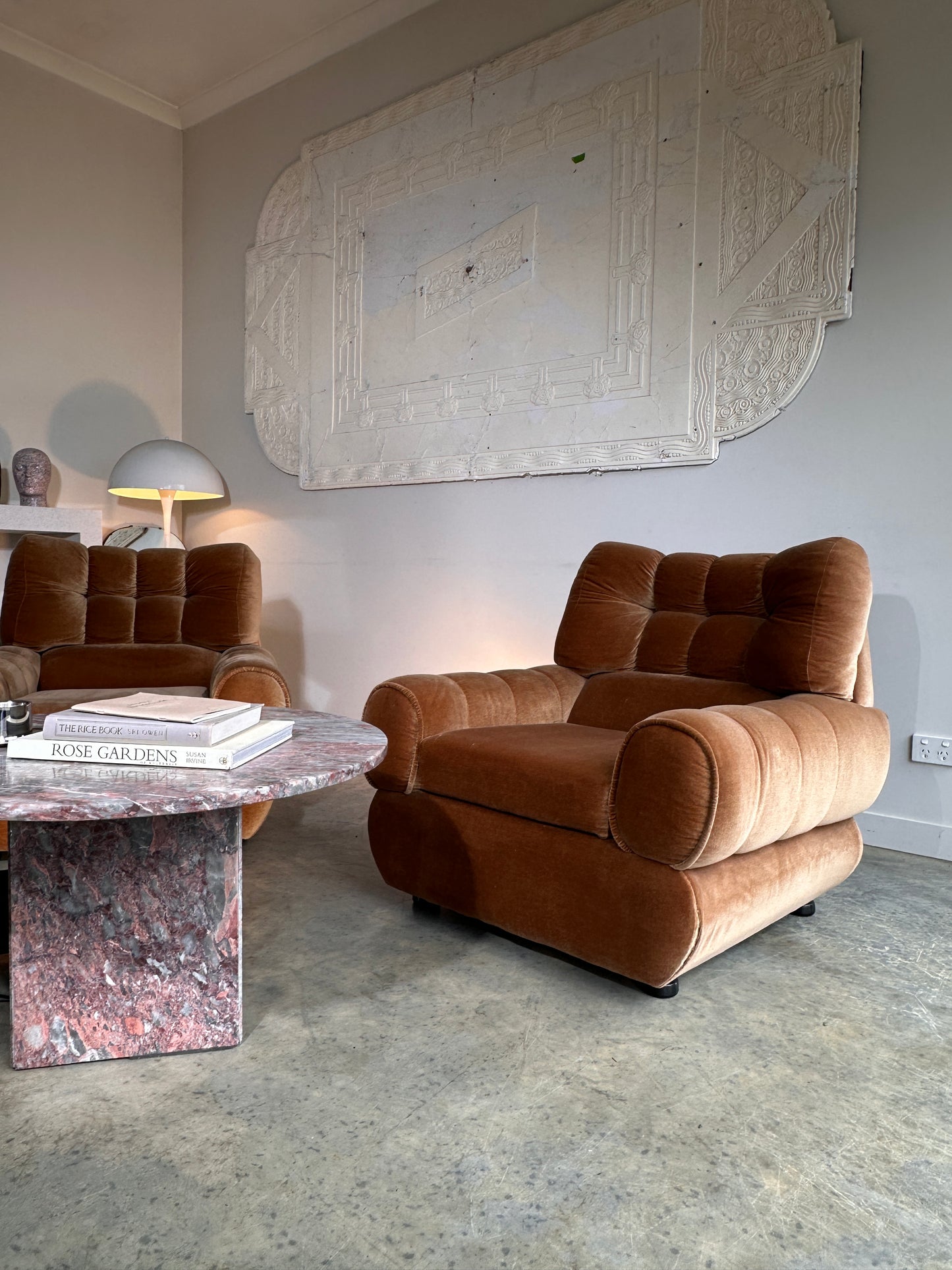Vintage Tufted Caramel Velvet Armchair