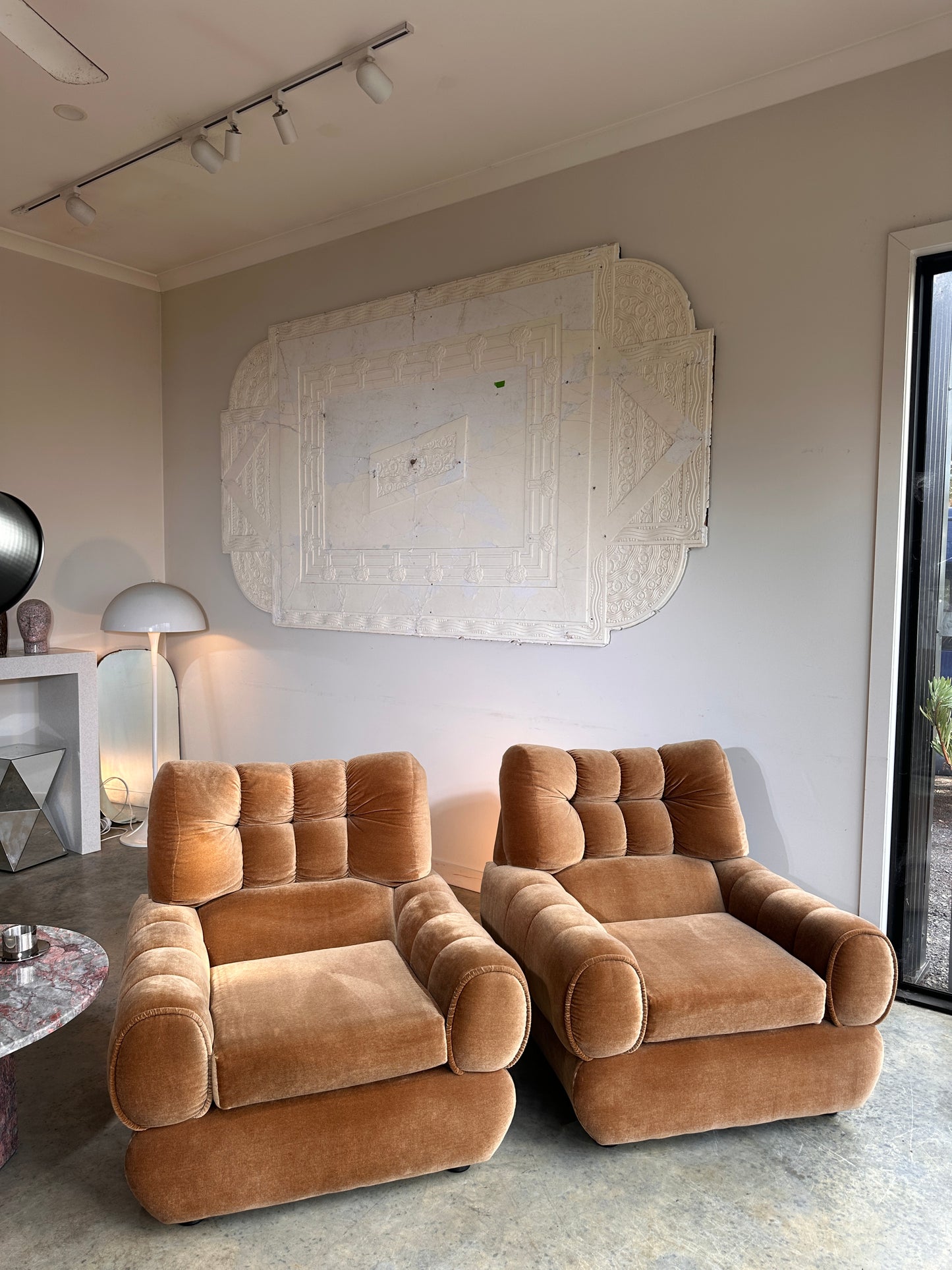 Vintage Tufted Caramel Velvet Armchair