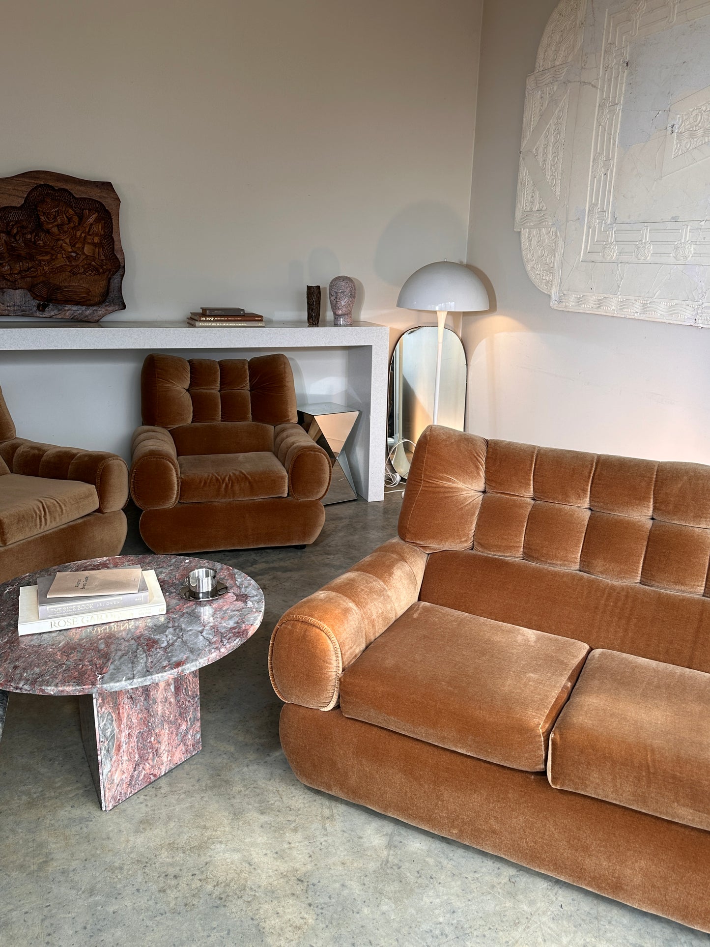 Vintage Tufted Caramel Velvet Sofa