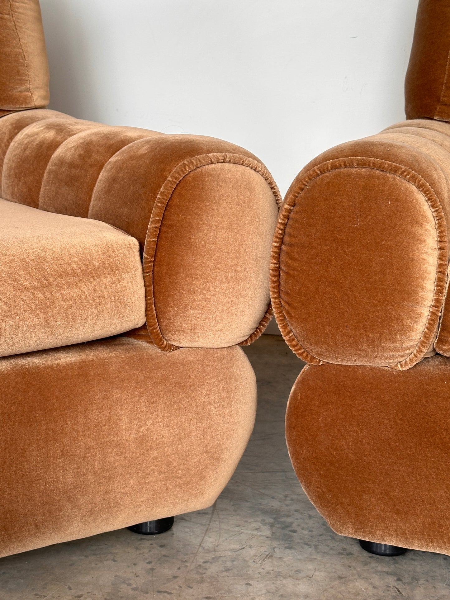 Vintage Tufted Caramel Velvet Armchair