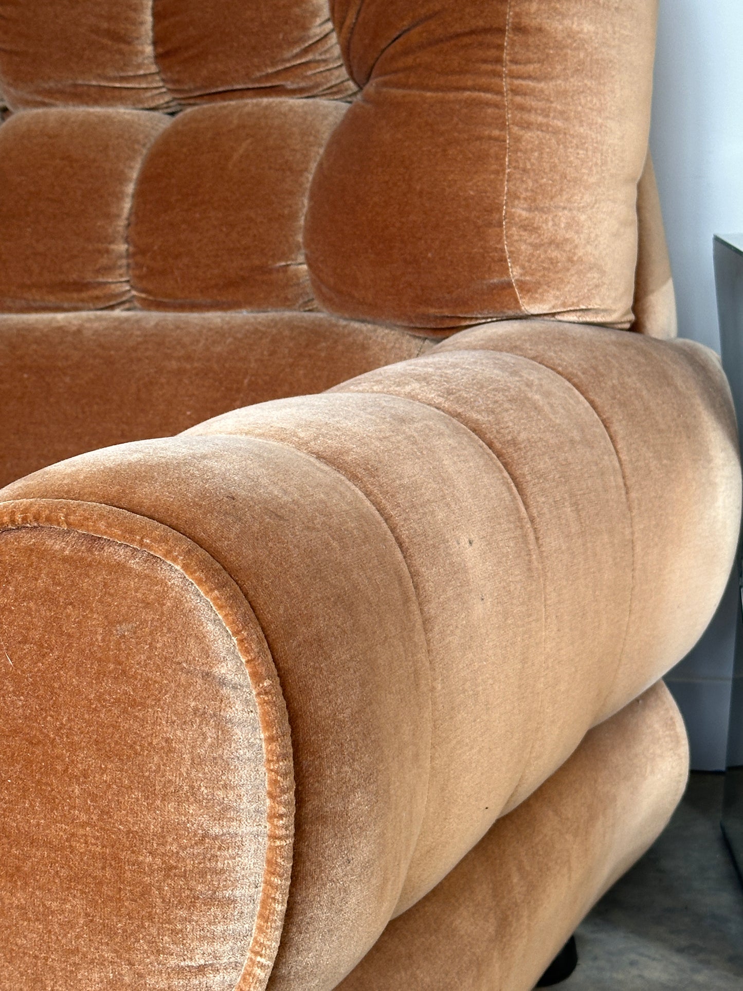 Vintage Tufted Caramel Velvet Armchair