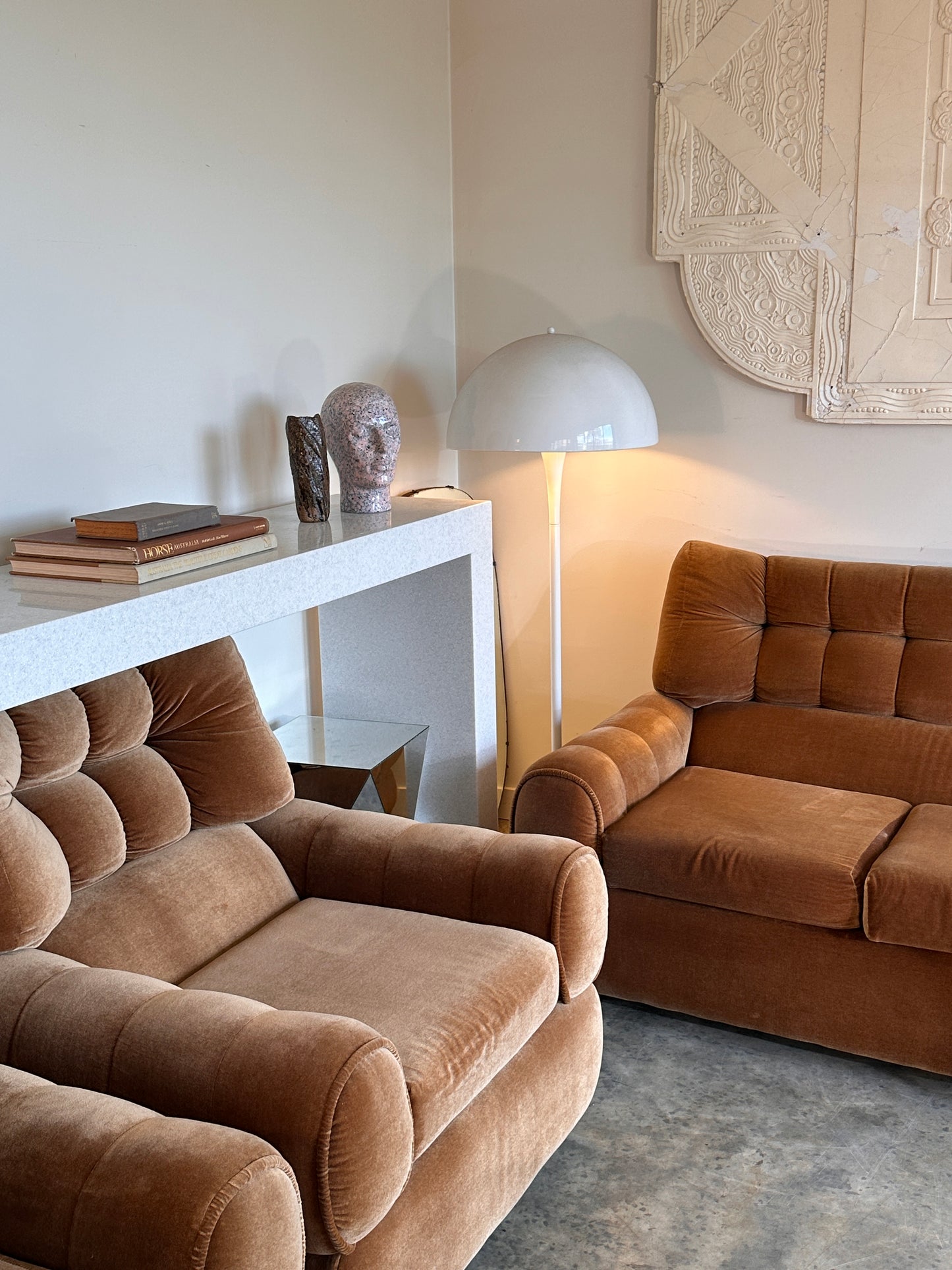 Vintage Tufted Caramel Velvet Armchair
