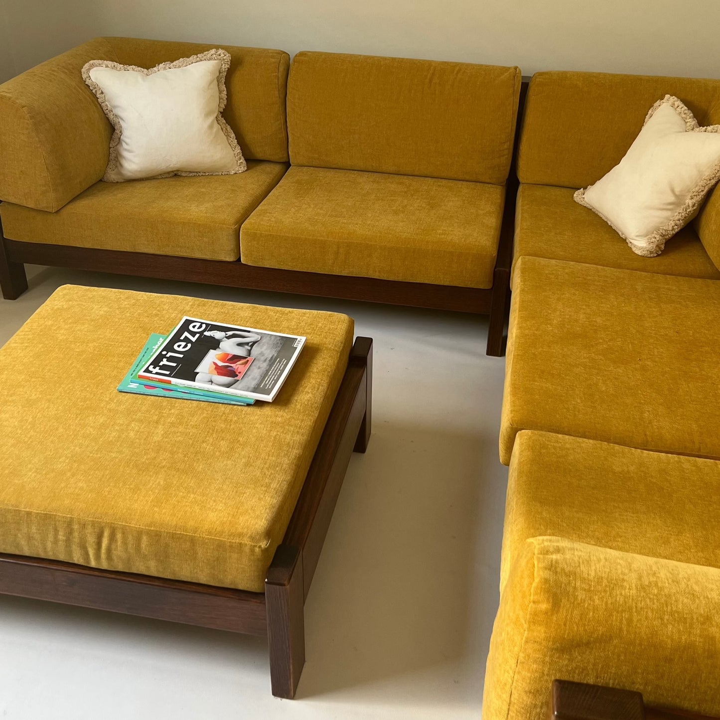 Mustard Velvet Modular Sofa & Ottoman Set