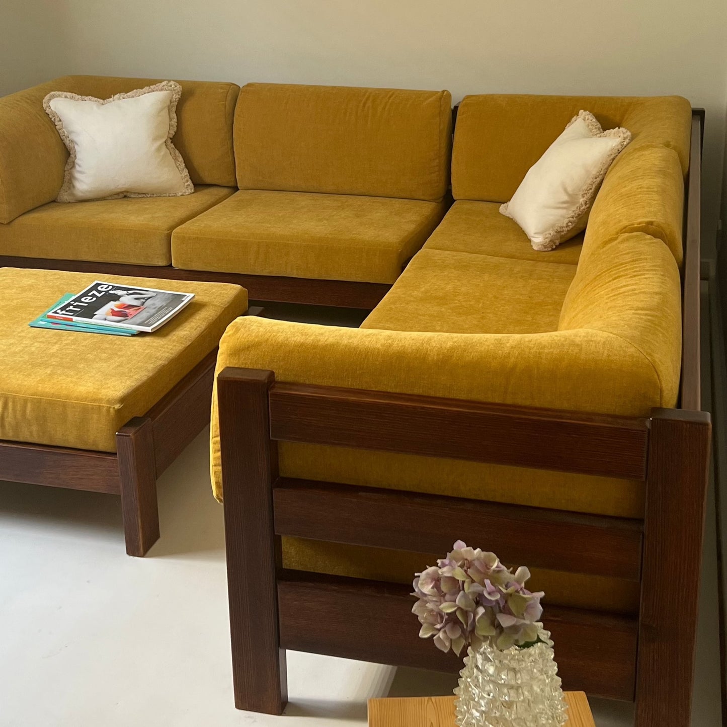 Mustard Velvet Modular Sofa & Ottoman Set