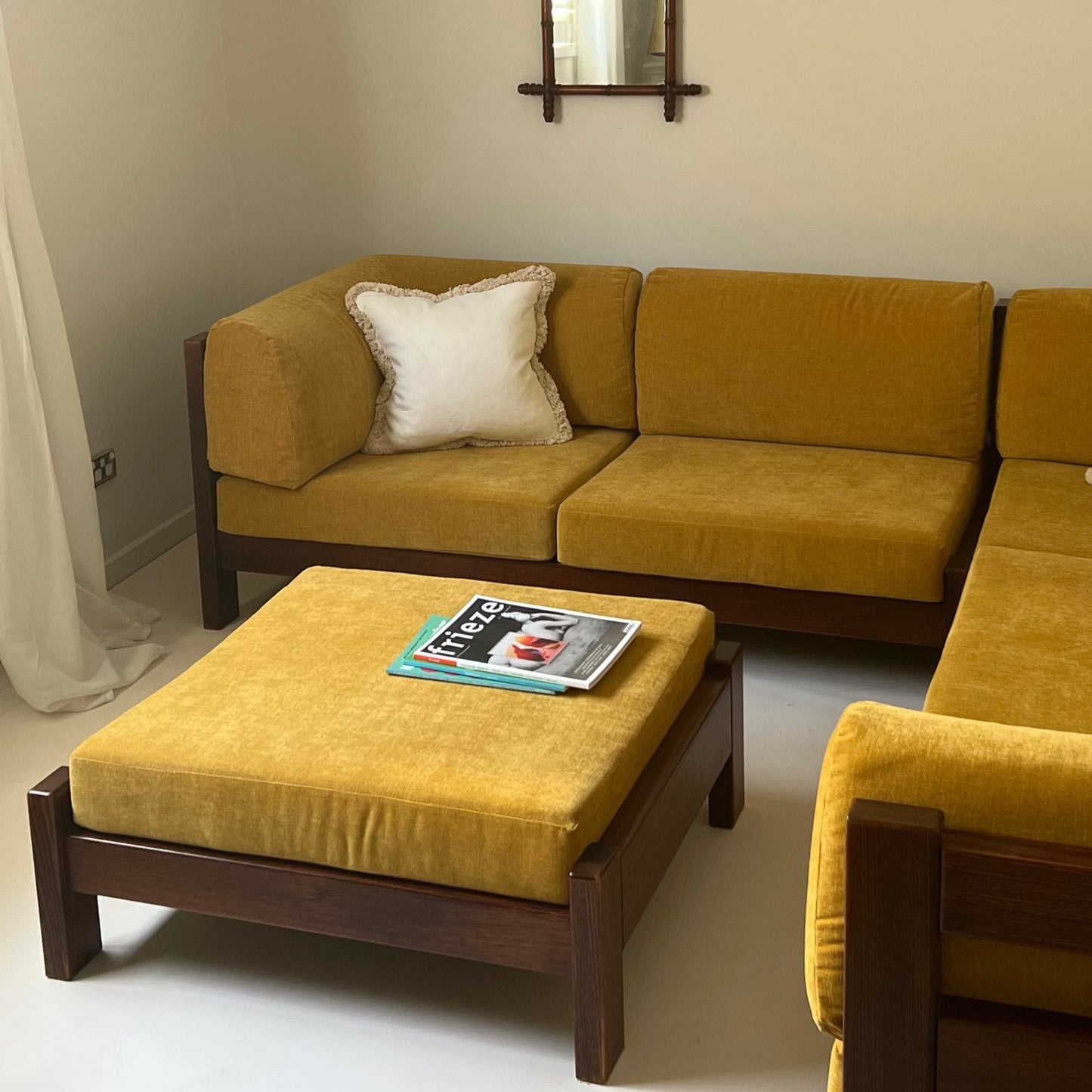 Mustard Velvet Modular Sofa & Ottoman Set
