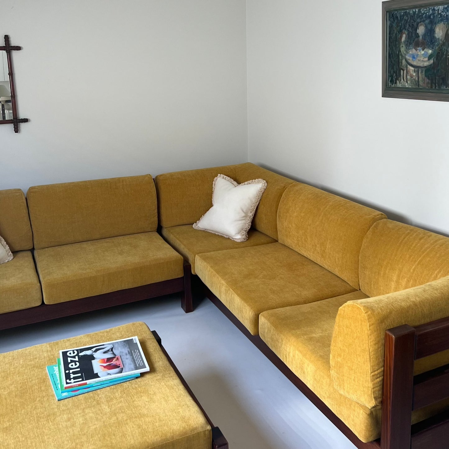 Mustard Velvet Modular Sofa & Ottoman Set