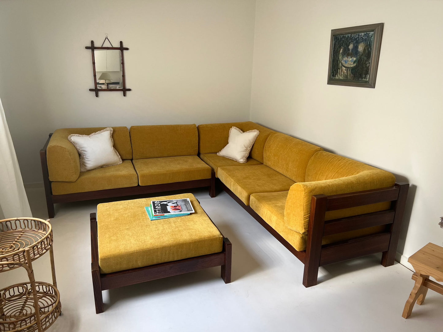 Mustard Velvet Modular Sofa & Ottoman Set