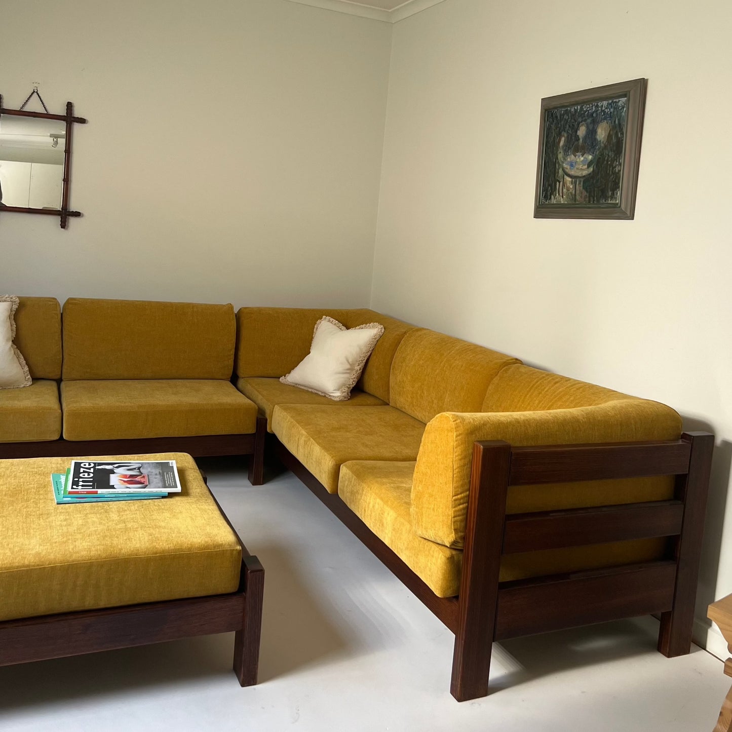 Mustard Velvet Modular Sofa & Ottoman Set