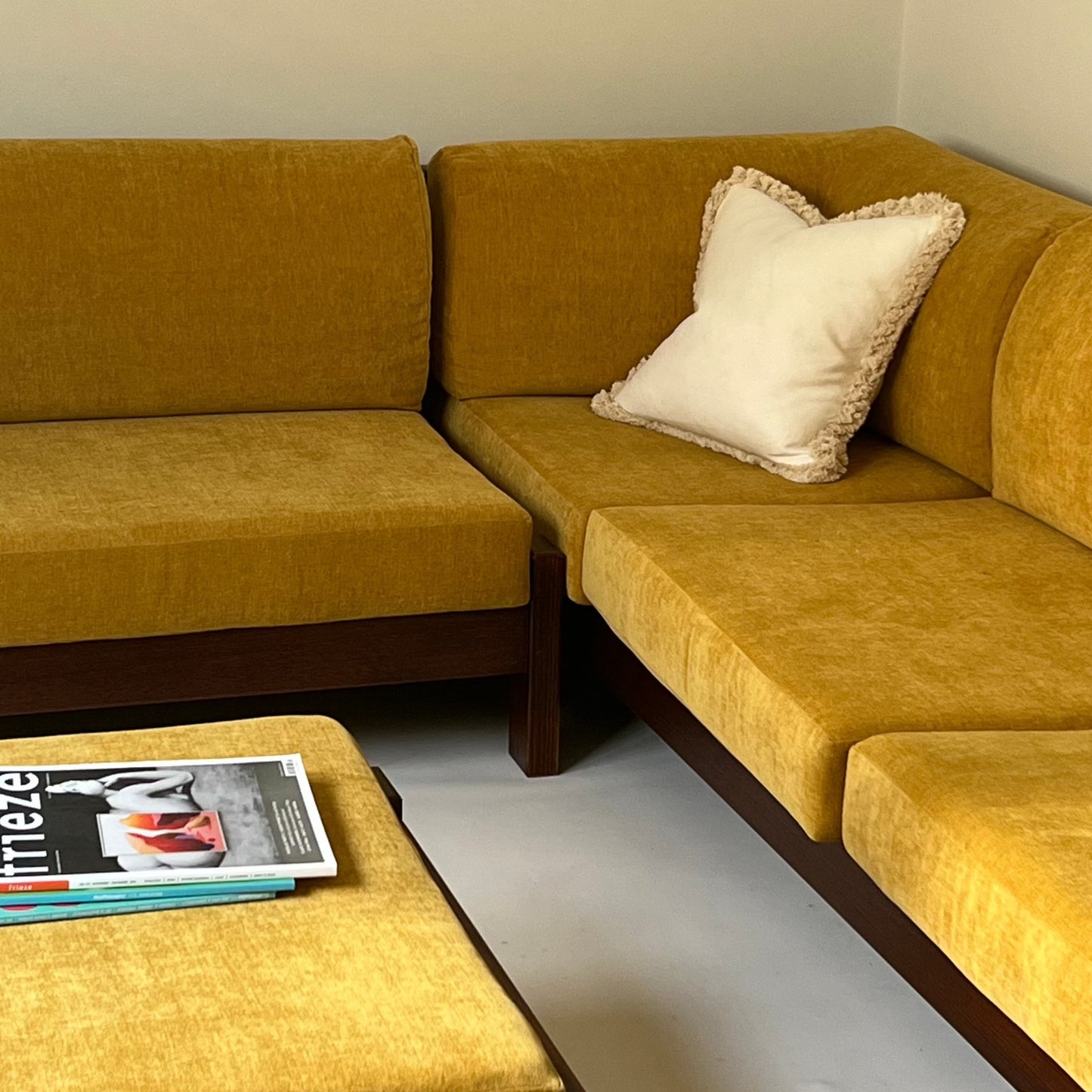 Mustard Velvet Modular Sofa & Ottoman Set