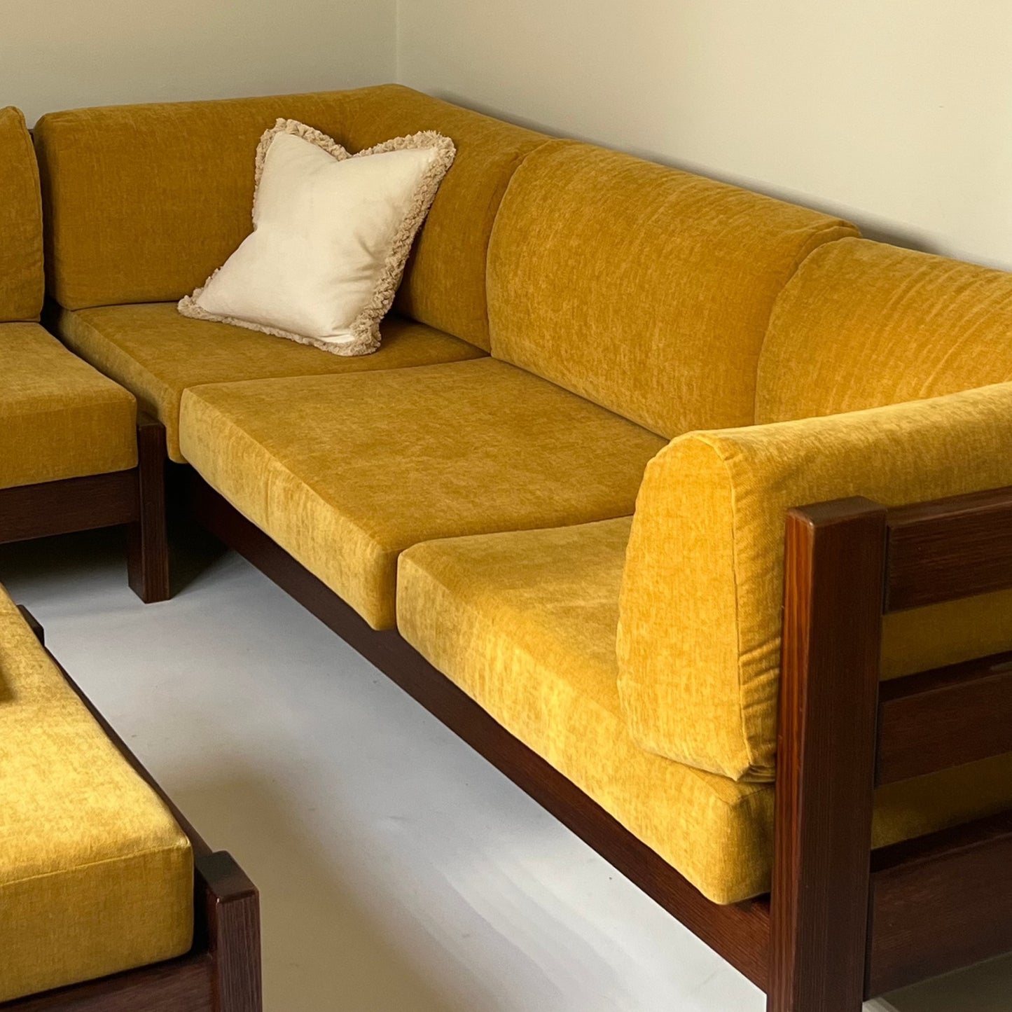 Mustard Velvet Modular Sofa & Ottoman Set
