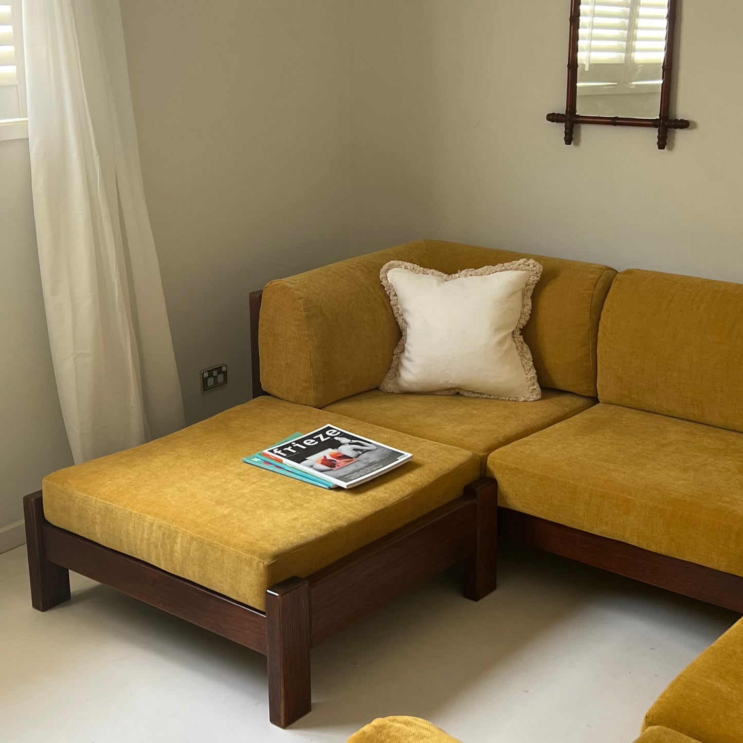 Mustard Velvet Modular Sofa & Ottoman Set