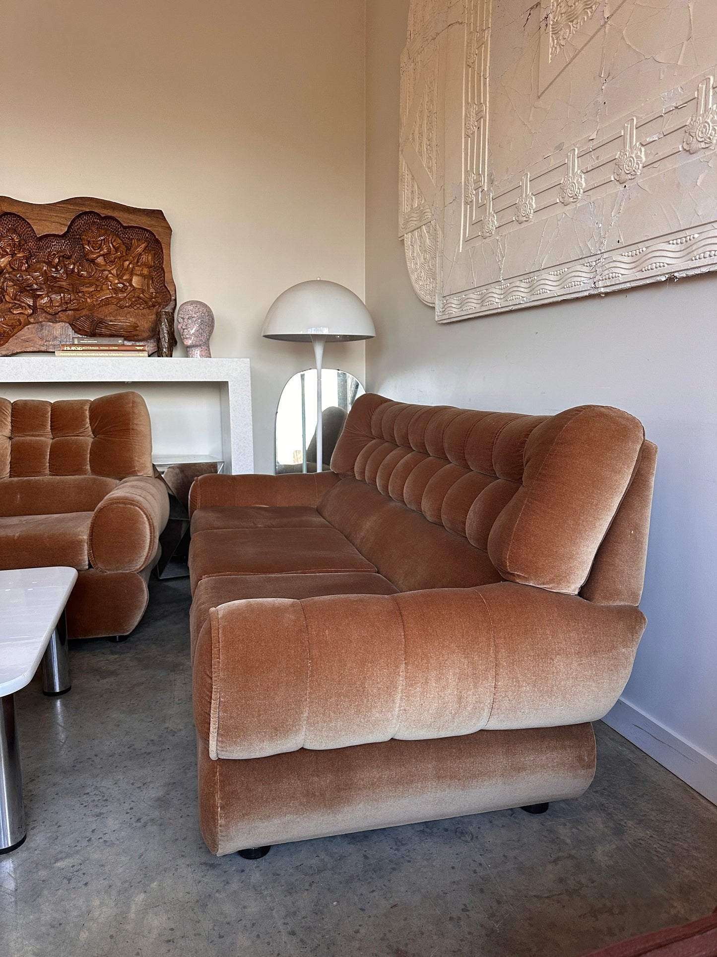 Vintage Tufted Caramel Velvet Sofa