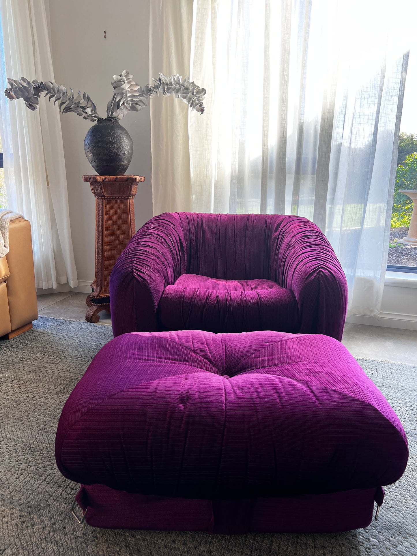 Purple Velvet Flerbelle Armchairs and Ottomans