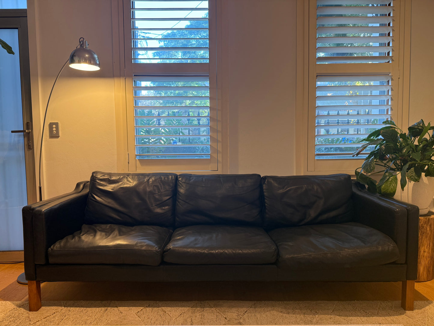 Mid Century Danish Black Leather Sofa