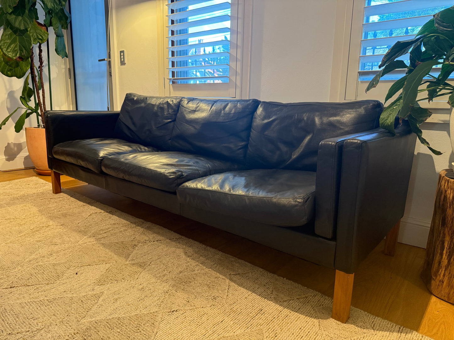 Mid Century Danish Black Leather Sofa