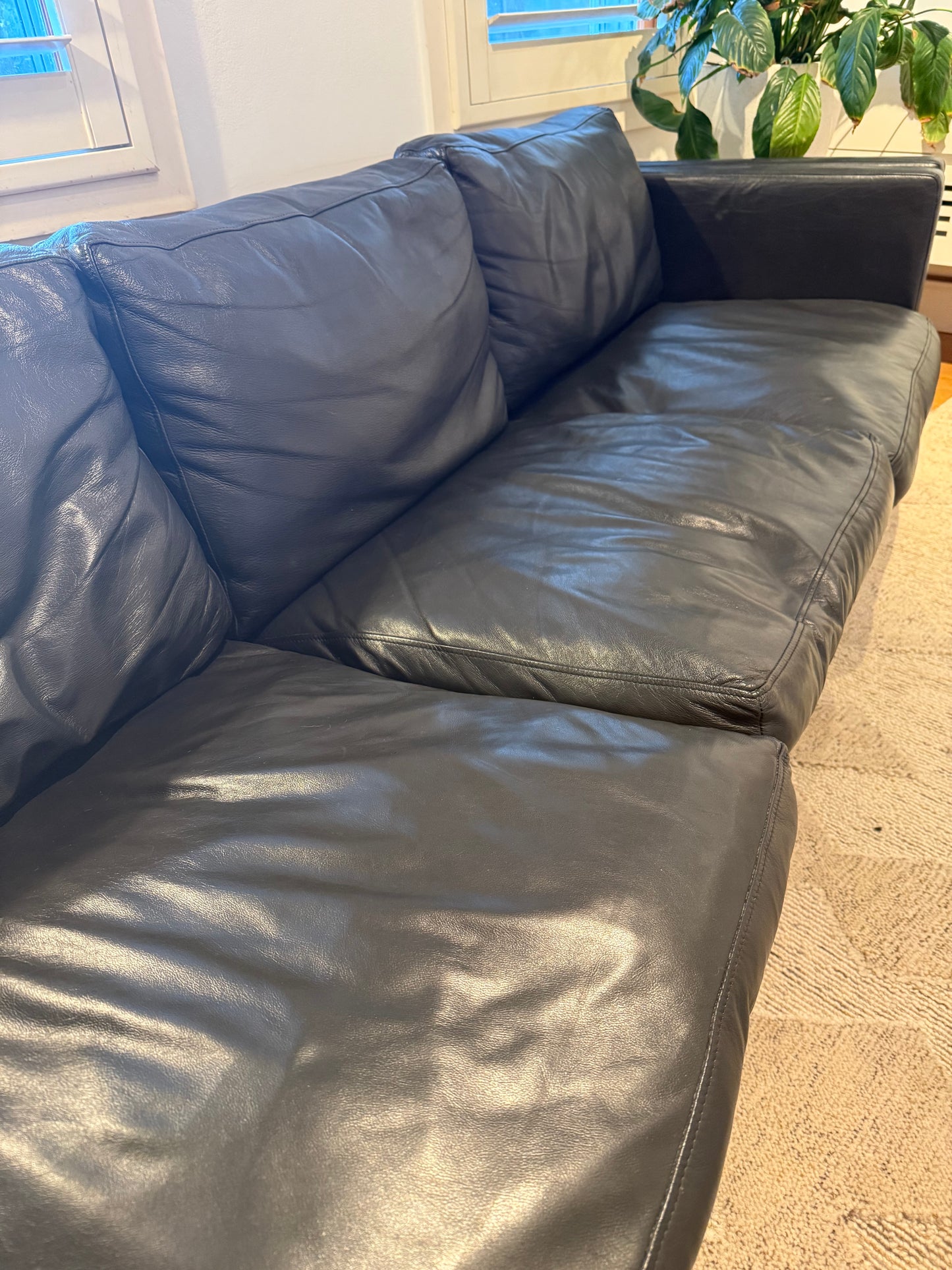 Mid Century Danish Black Leather Sofa