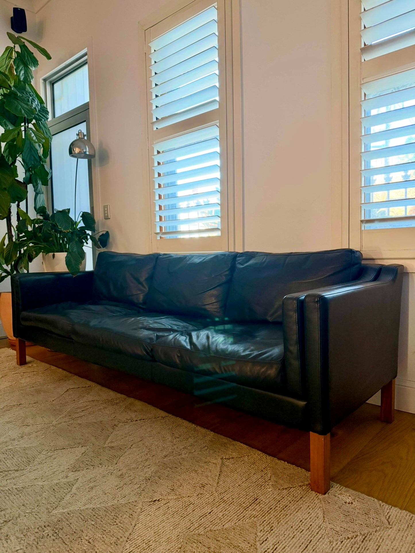 Mid Century Danish Black Leather Sofa