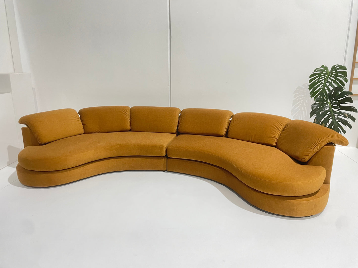 Curved Caramel Velvet Sofa