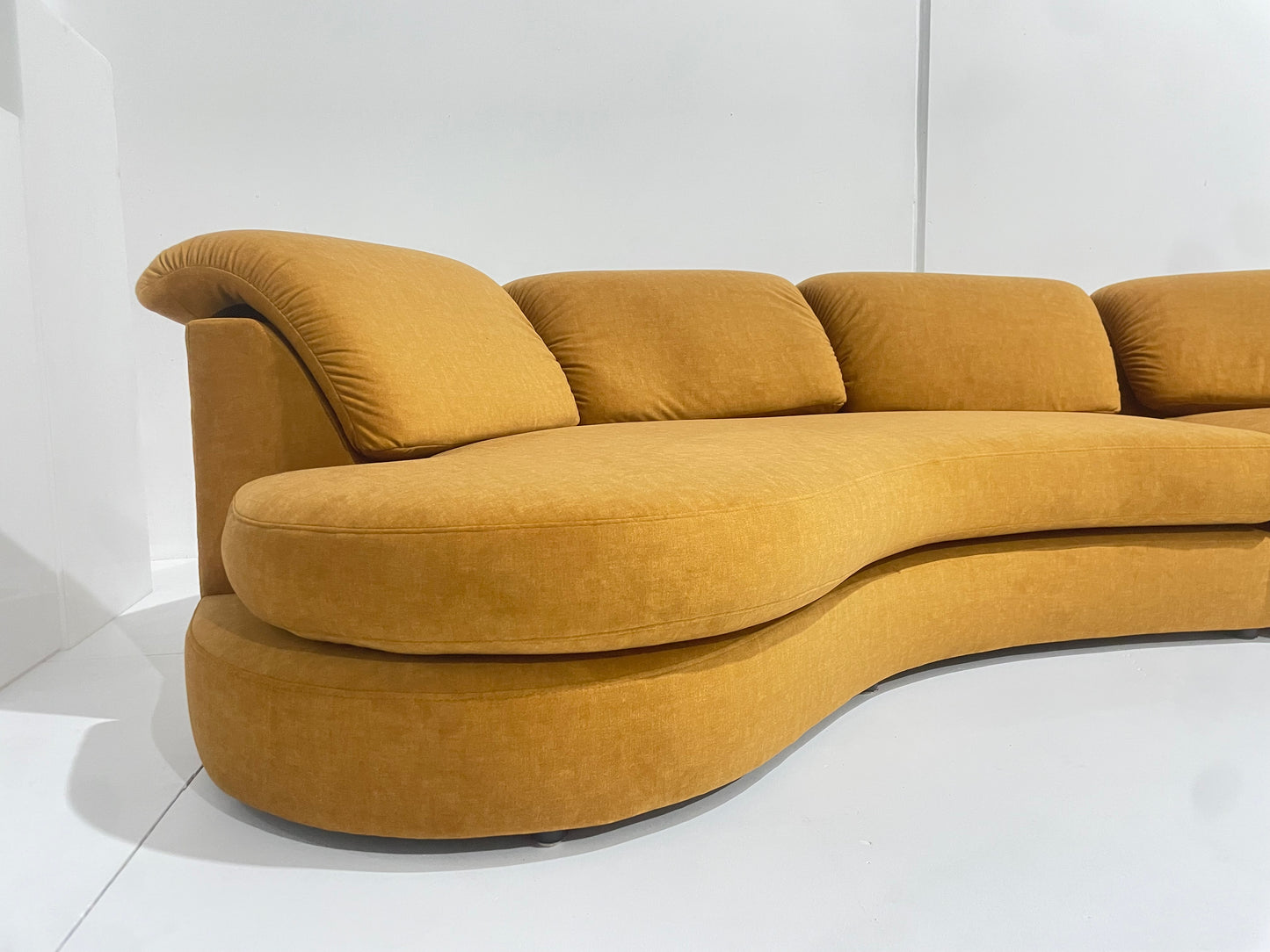 Curved Caramel Velvet Sofa