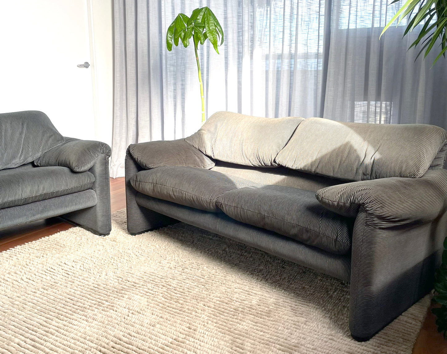 Maralunga Sofa and One Ottoman by Vico Magistretti for Cassina, Italy 1970s