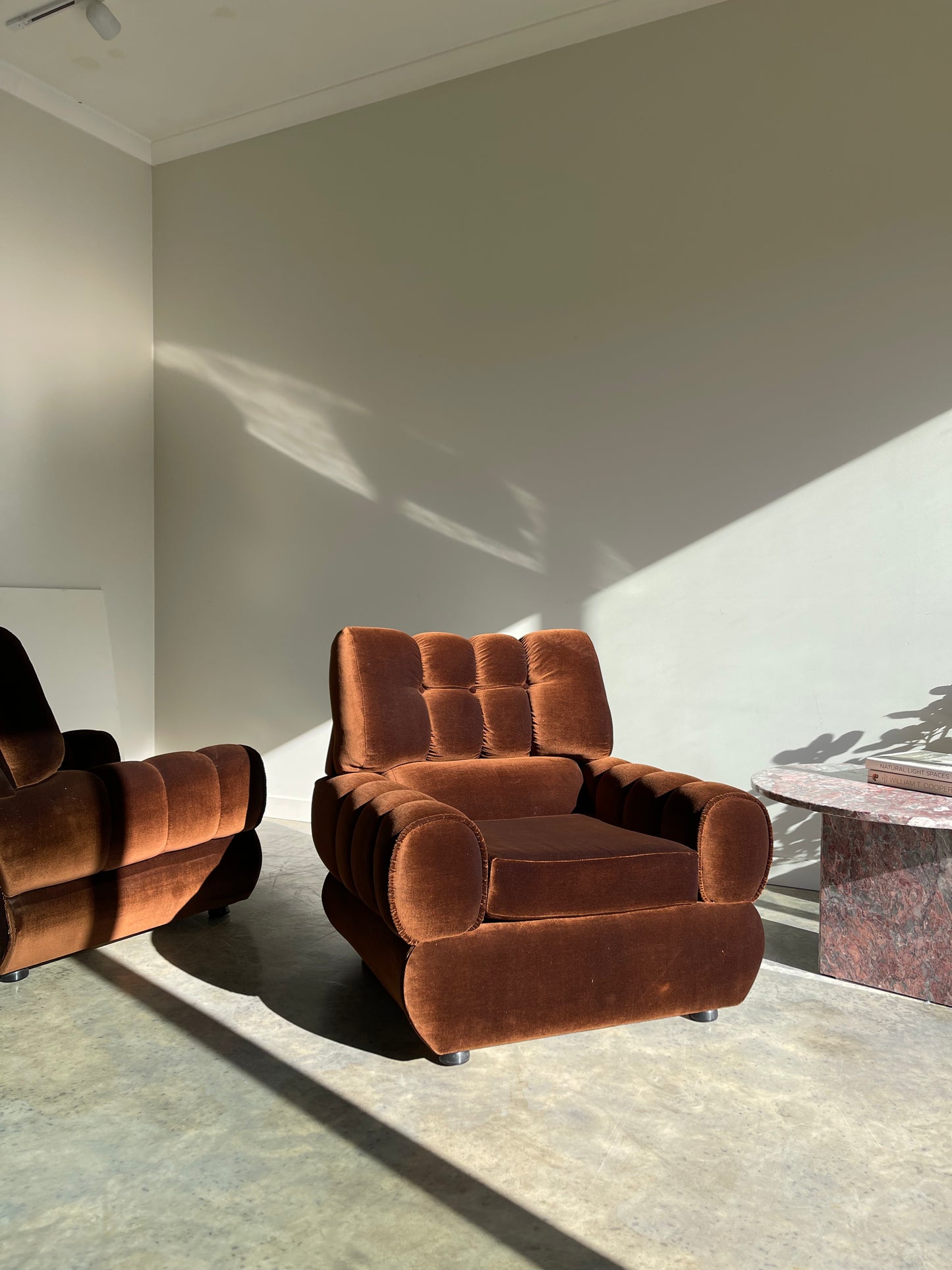 - Vintage Tufted Chocolate Velvet Armchair
