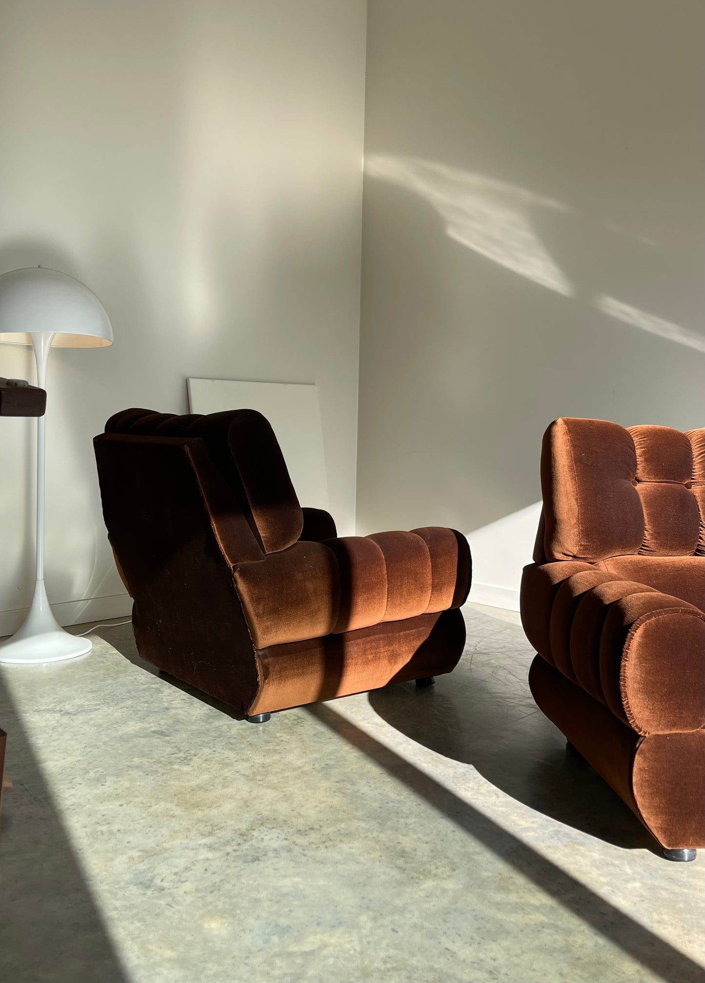 - Vintage Tufted Chocolate Velvet Armchair
