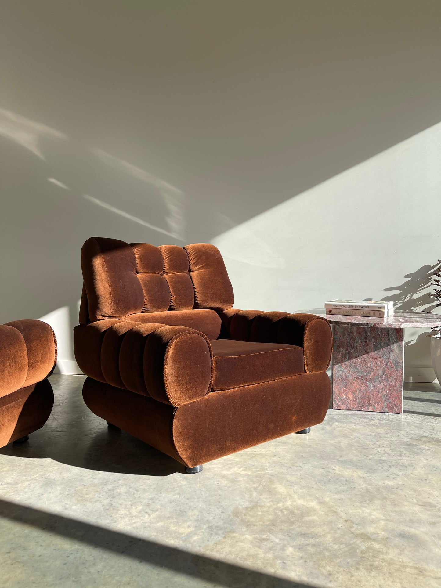 - Vintage Tufted Chocolate Velvet Armchair