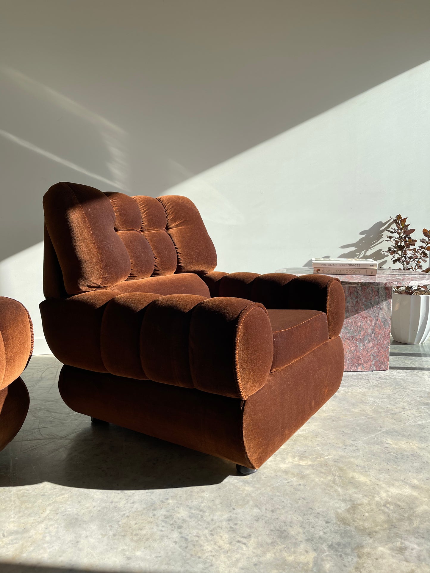 - Vintage Tufted Chocolate Velvet Armchair