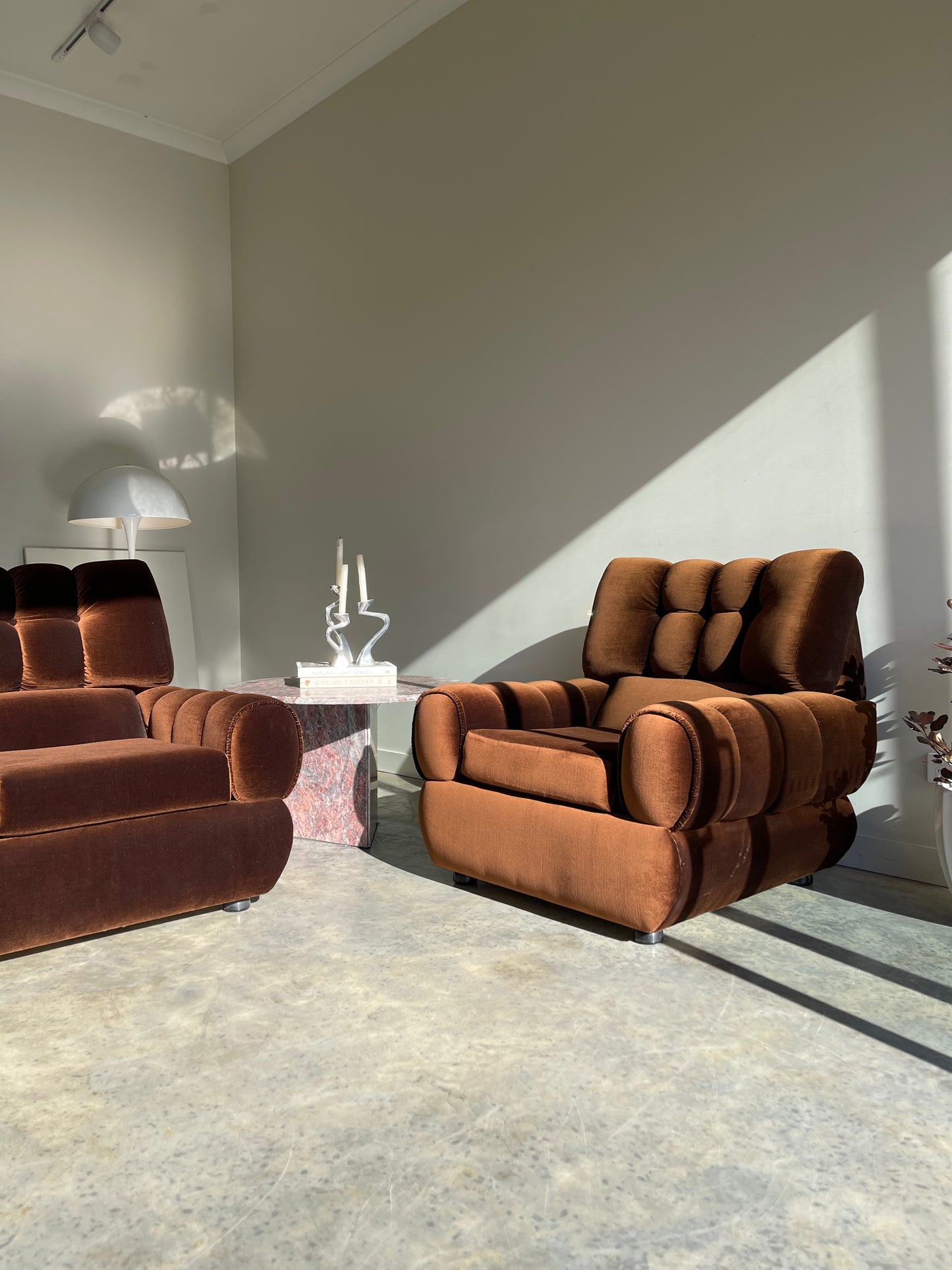 - Vintage Tufted Chocolate Velvet Armchair