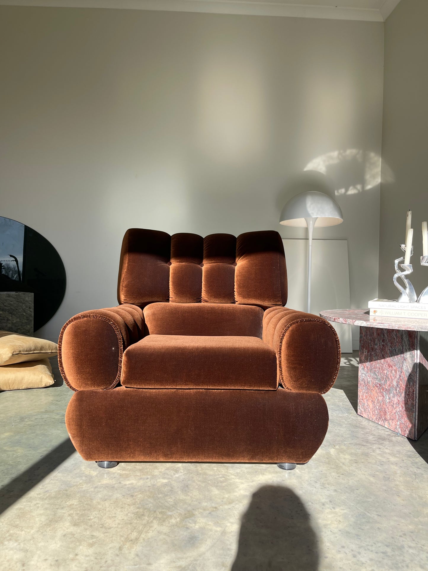 - Vintage Tufted Chocolate Velvet Armchair