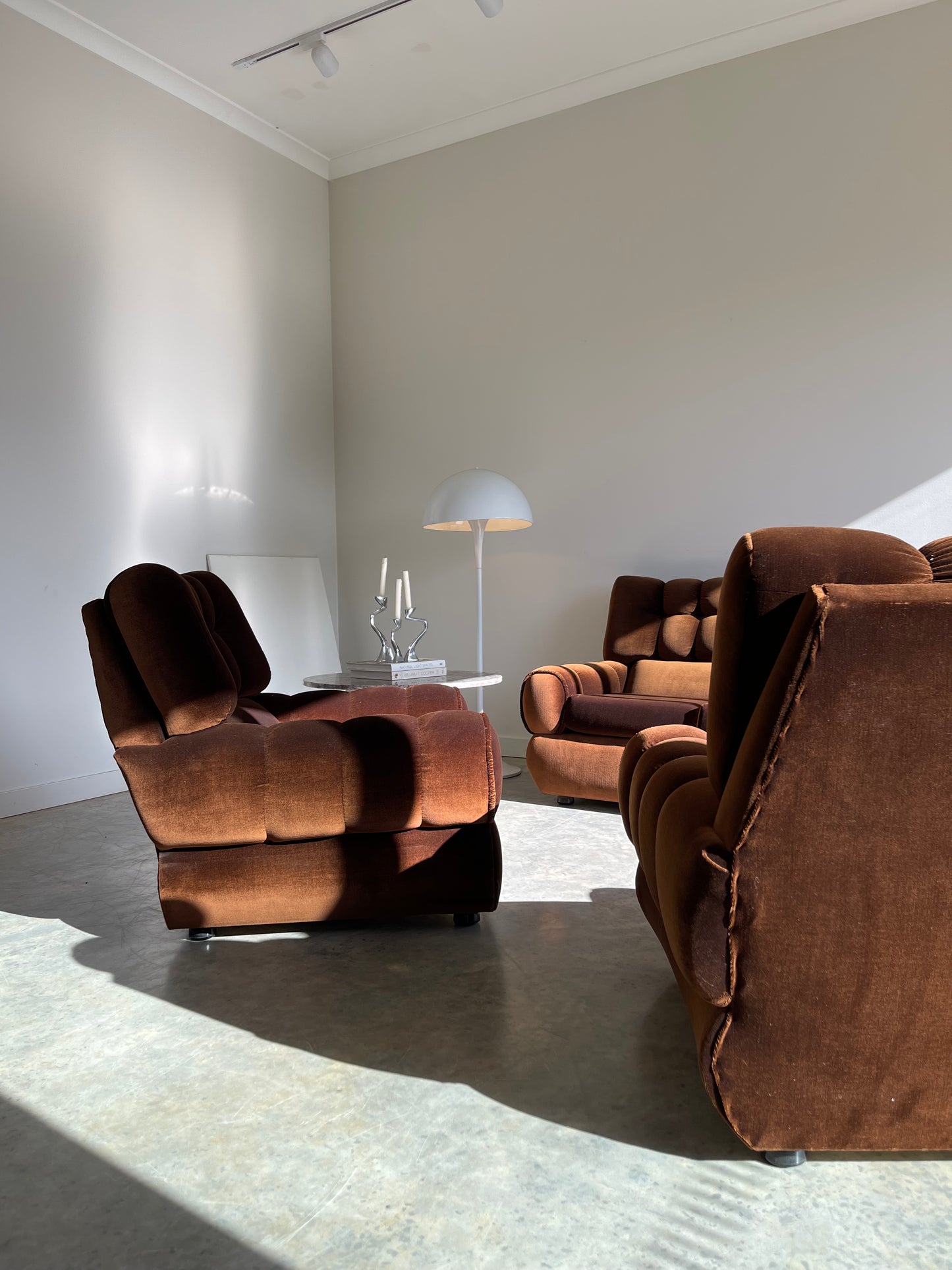 - Vintage Tufted Chocolate Velvet Armchair