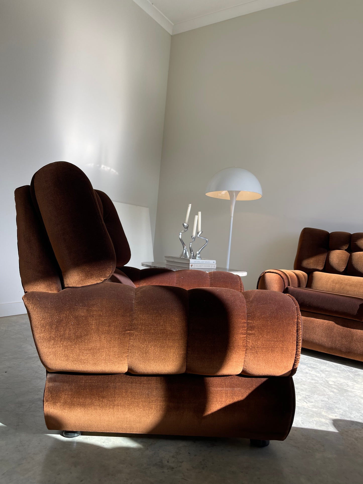- Vintage Tufted Chocolate Velvet Armchair