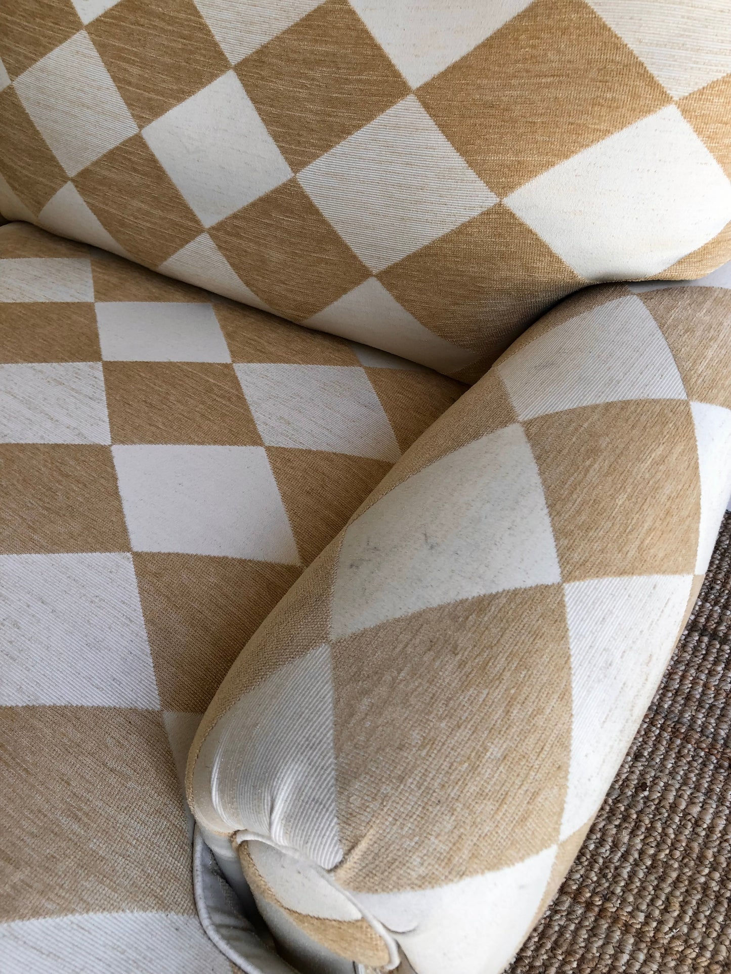 Vintage Cream & Gold Checker Sofa