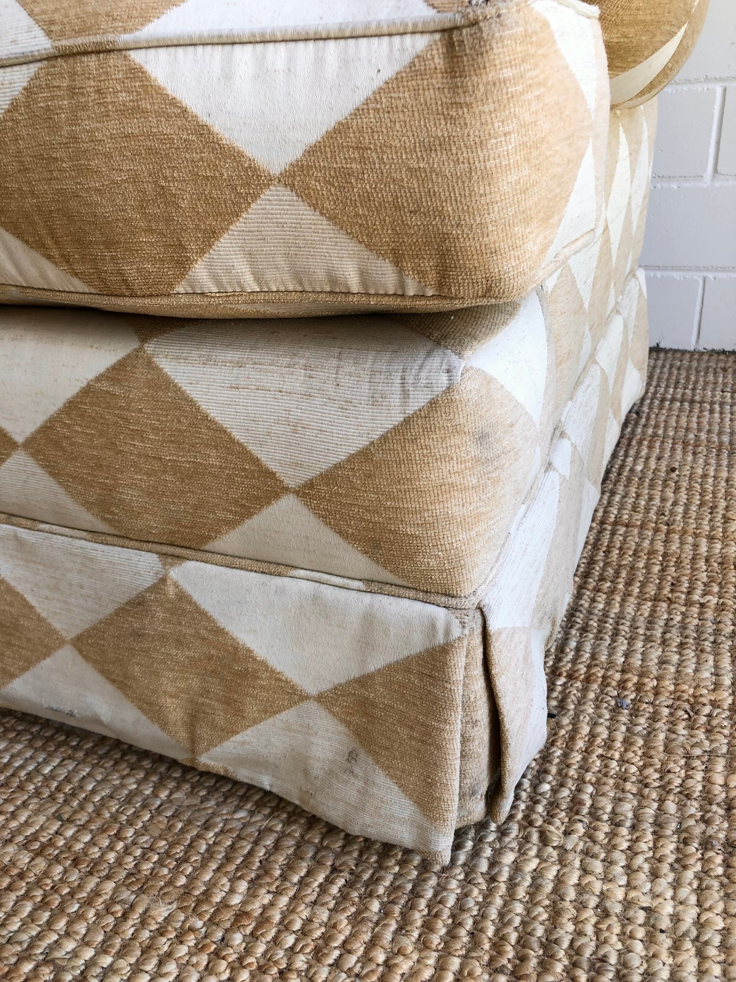 Vintage Cream & Gold Checker Sofa